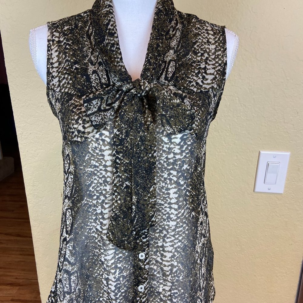 Stile Benetton Blouse Print Snake Bow Sleeveless Sz XS - S